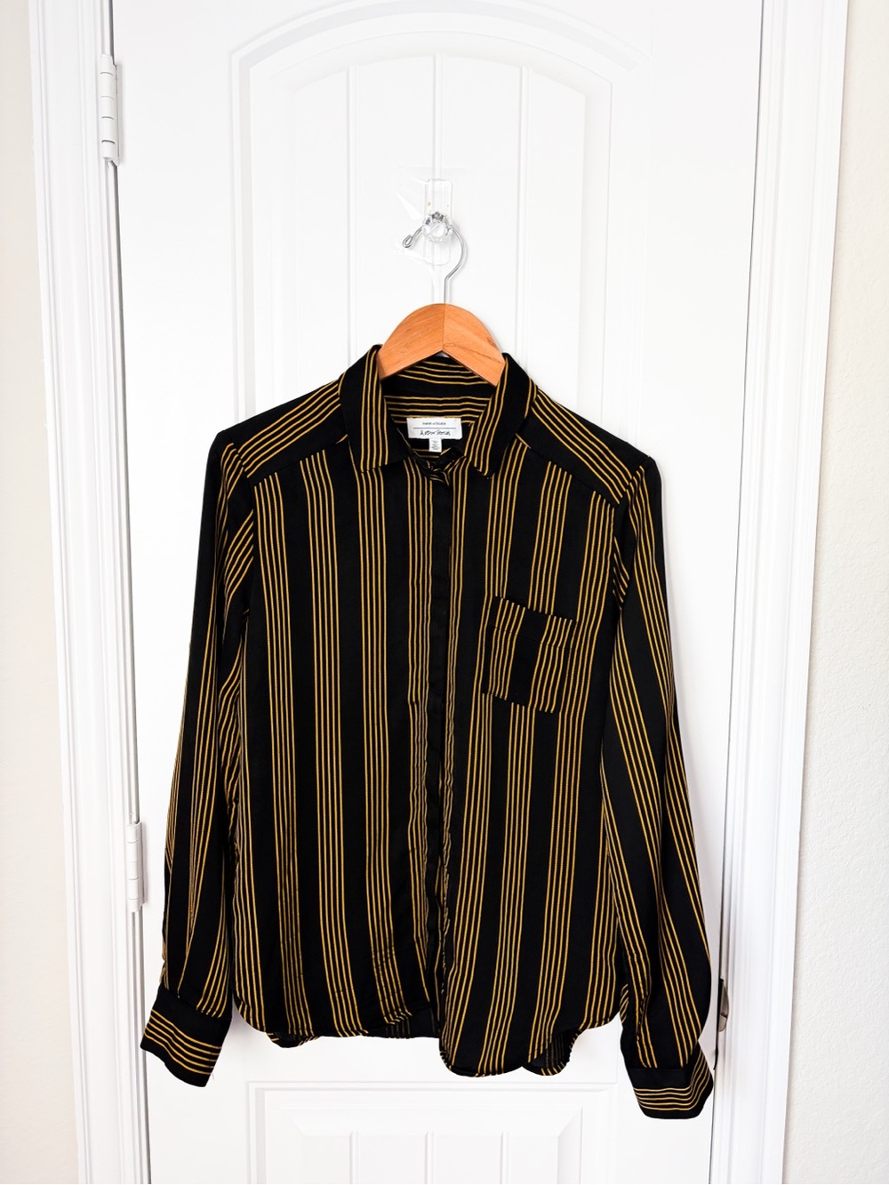 & Other Stories Black Button-Down Shirt with Gold Stripes Size 2